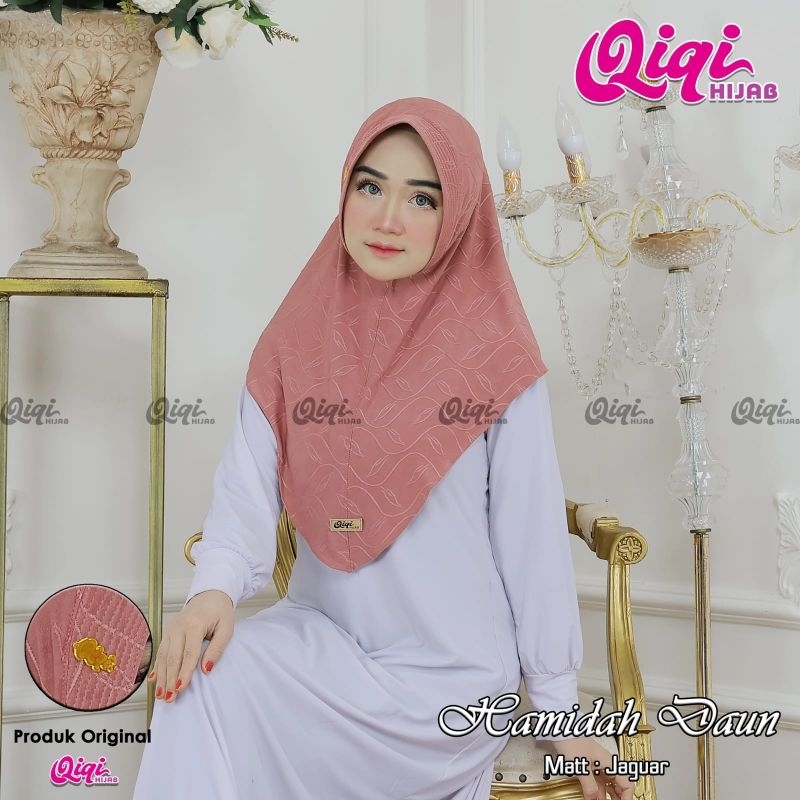 (Qiqi Hijab) HAMIDAH DAUN/GELOMBANG •jilbab instan jaaguuar import•hijab instan bergo pet