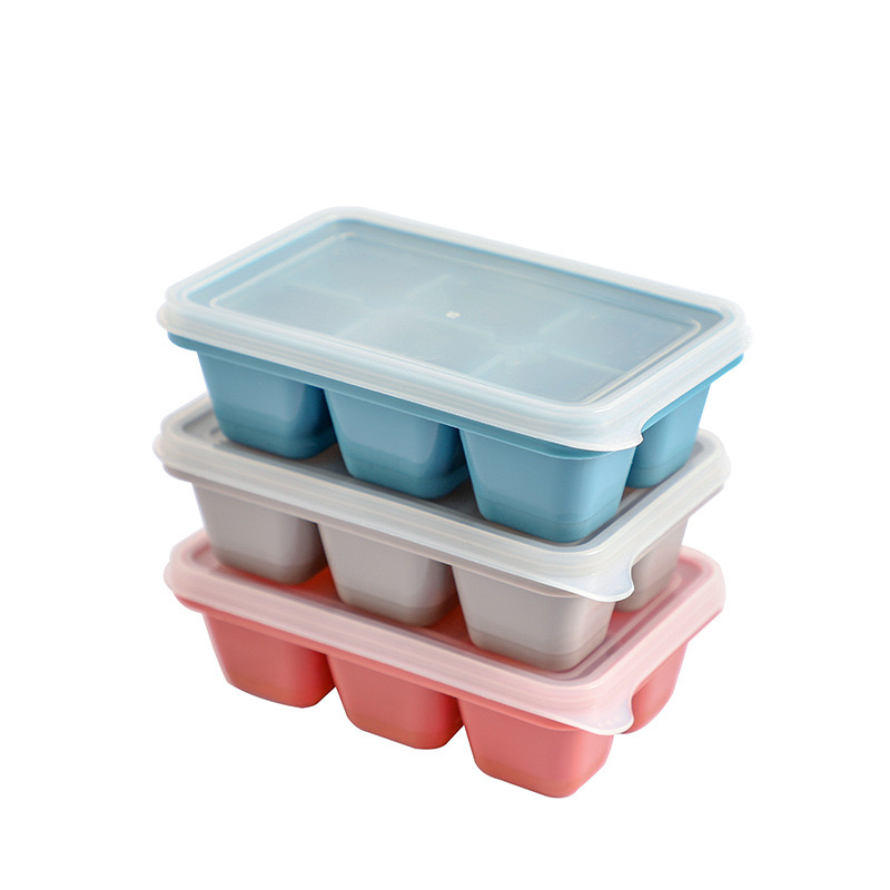 Cetakan Es Batu Silikon Model Sekat 6 Grid Bentuk Kotak Dengan Tutup Transparan / Silicone Ice Cube Tray 6 Cube With Lid / Cetakan Es Batu Mudah dan Praktis