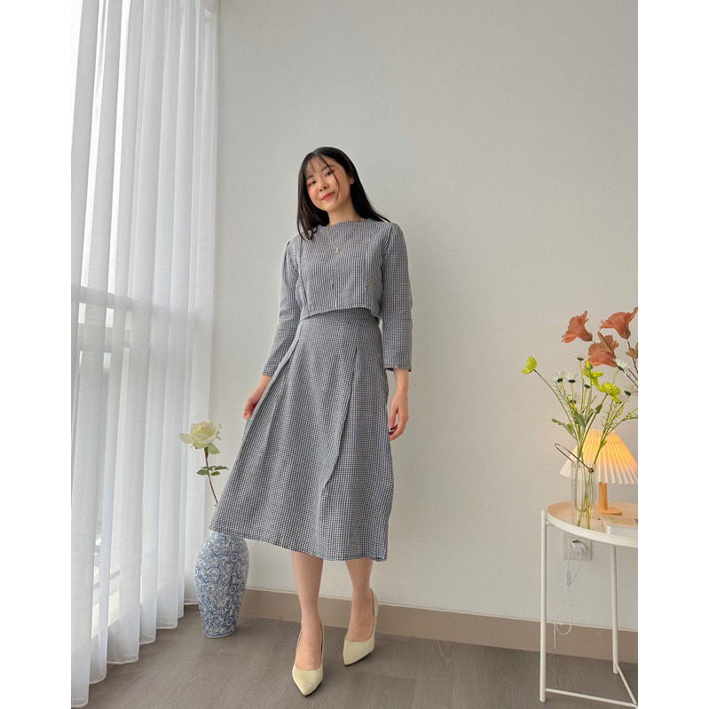 KANON - Chaebol Set - Set Dress Blouse dan Rok vintage british oxford