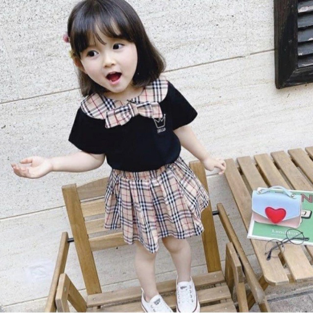 Setelan Rok Bayi Newborn Burbery 6-24 Bulan Brown Baby Girl Cute