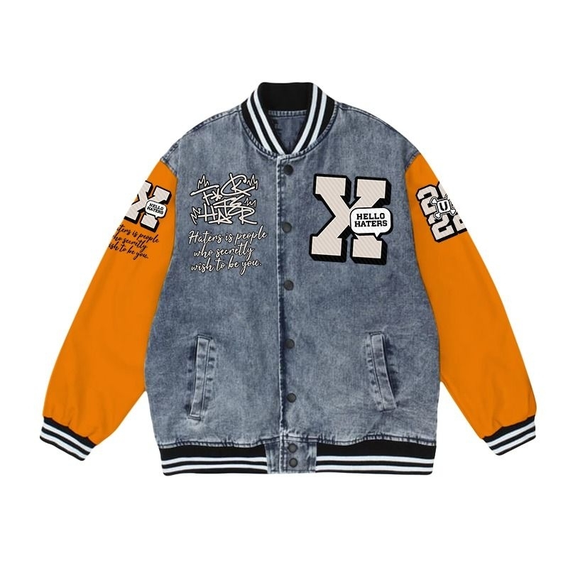 Urband Jaket Varsity Baseball Denim Good Bye Hatters Jacket Vintage Pria Wanita Thrift Keren Terbaru