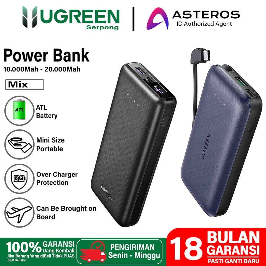 UGREEN Powerbank ATL Batterai Mfi iPhone Samsung 10000Mah 20000Mah FAST Charging Max 22.5W