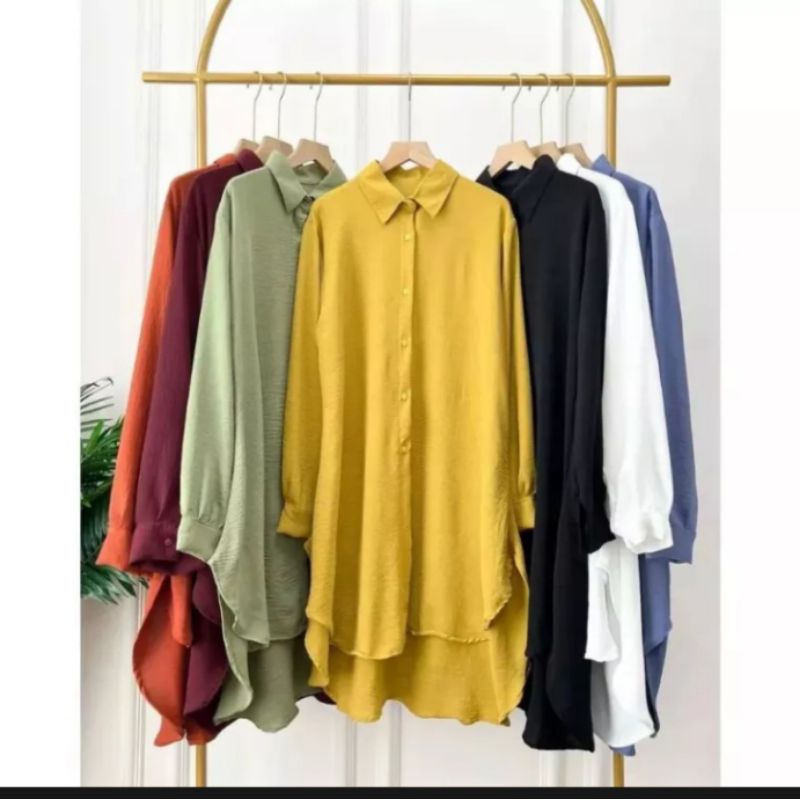 Tunik crinkle airflow premium | tunik crinkle jumbo | tunik crinkle putih | atasan wanita kondangan 