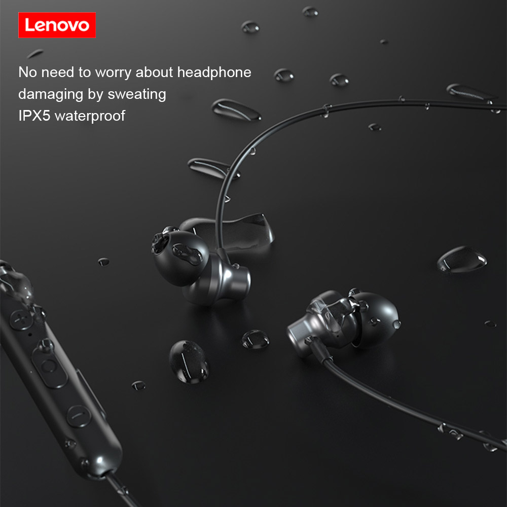 Lenovo Earphone Neckband Bluetooth 5.0 Noise Cancelling IPX5 - HE05 - Black