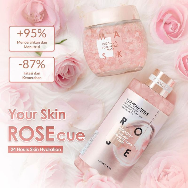 BIOAQUA Flower Series Rose Petals : Toner 250ml | Rose Petal Mask 120g | Eye Mask 140g/80pcs