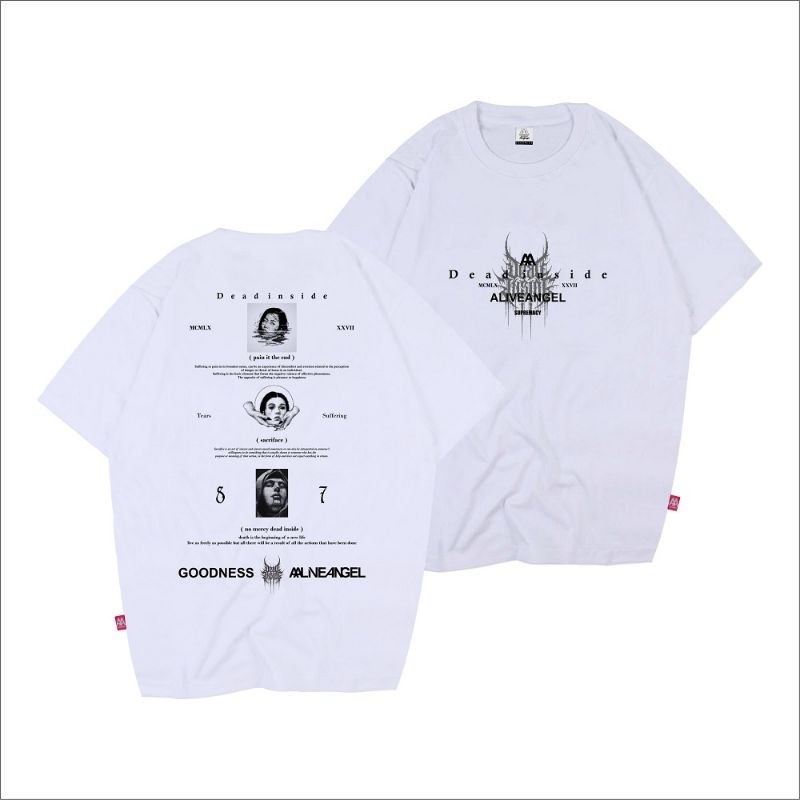 Baju Kaos Putih Distro Alive Angel Original Streetwear Mystrious Short Tee / Kaos Putih Vintage Pria