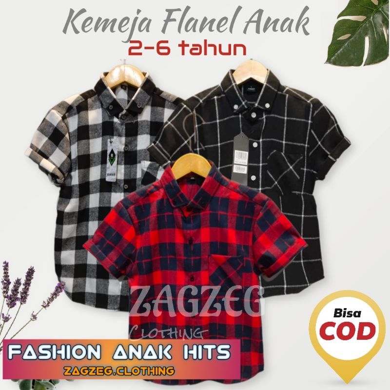 Zagzeg Clothing Kemeja Anak Flanel Premium Lengan Pendek Usia 2 sampai 6 tahun