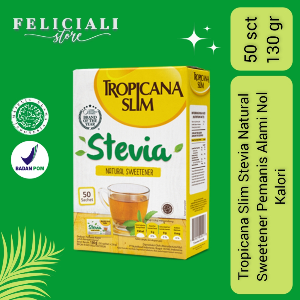 

Tropicana Slim Sweetener Stevia 50 sachet - Pemanis Alami untuk Batasi Gula