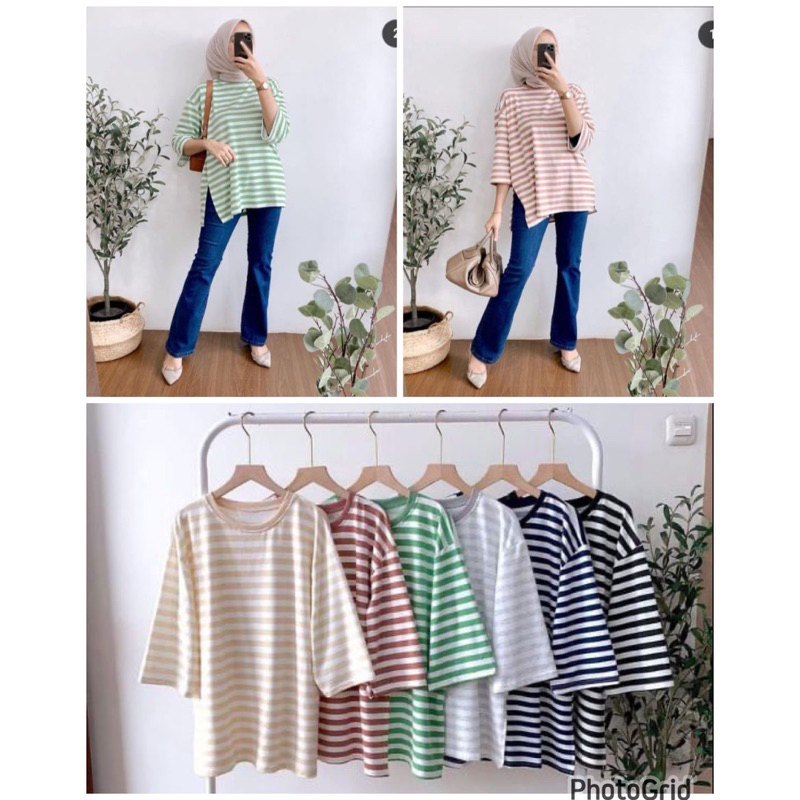 9435 atasan kaos wanita salur kaos babyterry oversize atasan wanita oversize atasan jumbo