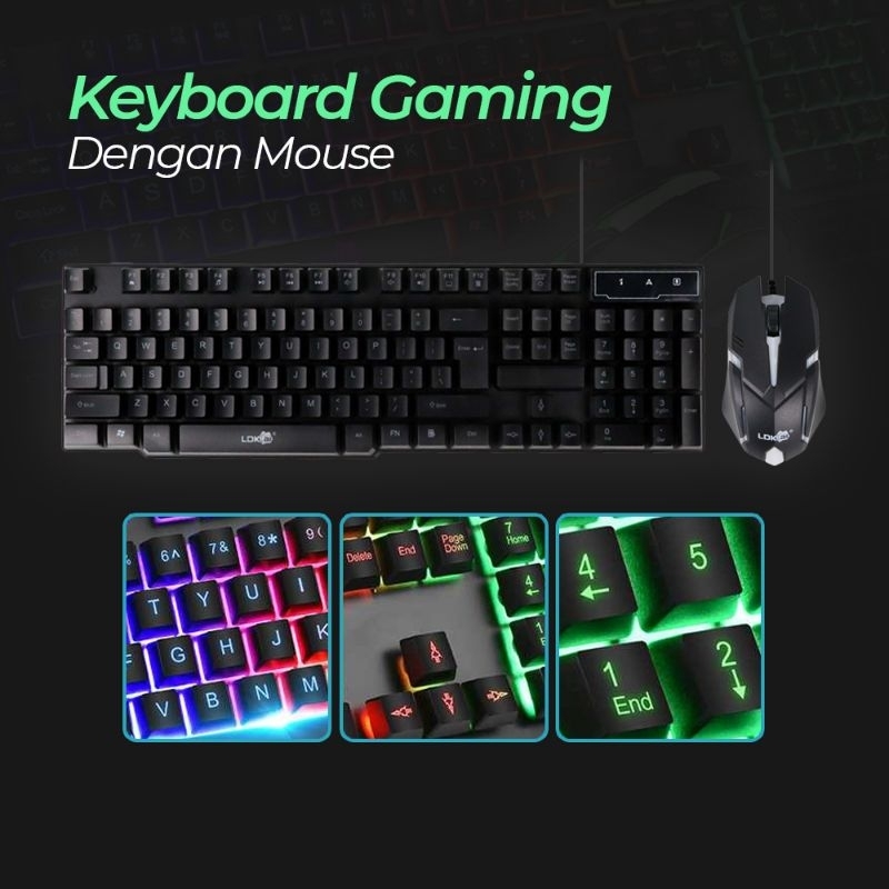 LDKai Keyboard Gaming LED Dengan Mouse - 832 - Black