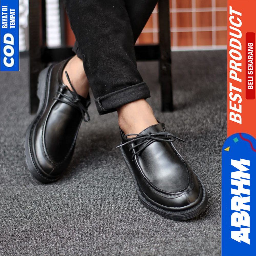 ABRHM Sepatu Casual Formal Pantofel Chuncky Kerja Pria Hitam