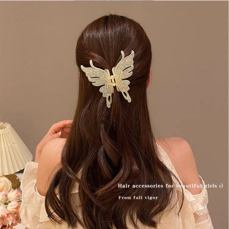 Jepit Rambut Jumbo 8cm Model Kupu Bolong / Jepit Salon Korea Kupu Kupu Transparan Warna Model Sayap Bolong