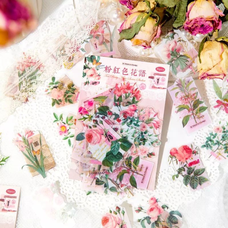 

10pcs Stiker Transparan PET Flower foil gold vintage for journal jurnal