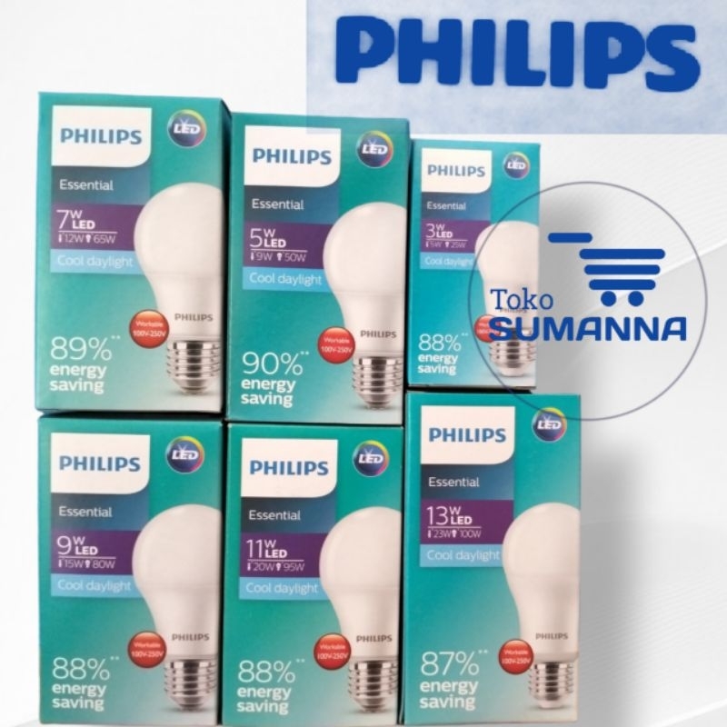 Bohlam Lampu LED Philips Essential, Balon Lampu 5Watt, 7Watt, 9Watt, 11Watt, 13Watt
