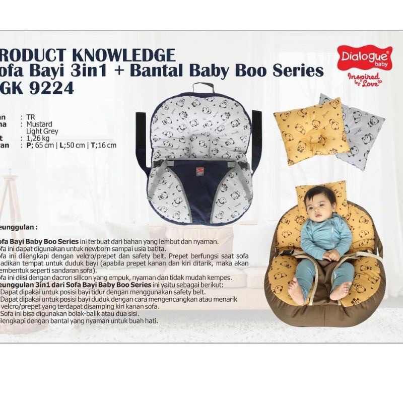 Dialogue Baby Sofa Bayi 3in1 + Bantal Baby Boo Series - DGK9224