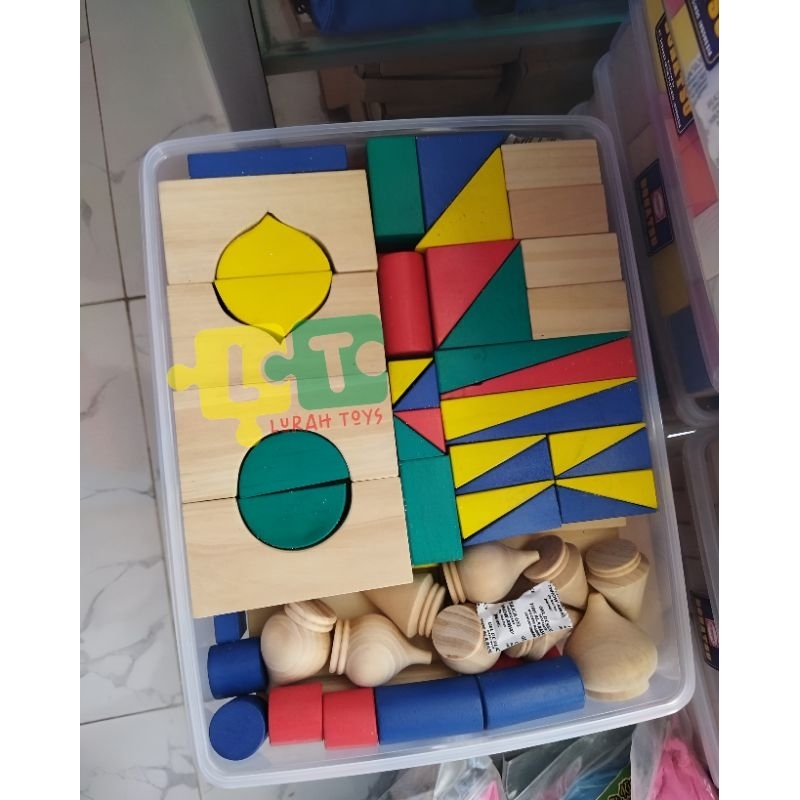 Balok MASJID Mini Kayu Pinus Warna (Kemasan Box Plastik Donat)