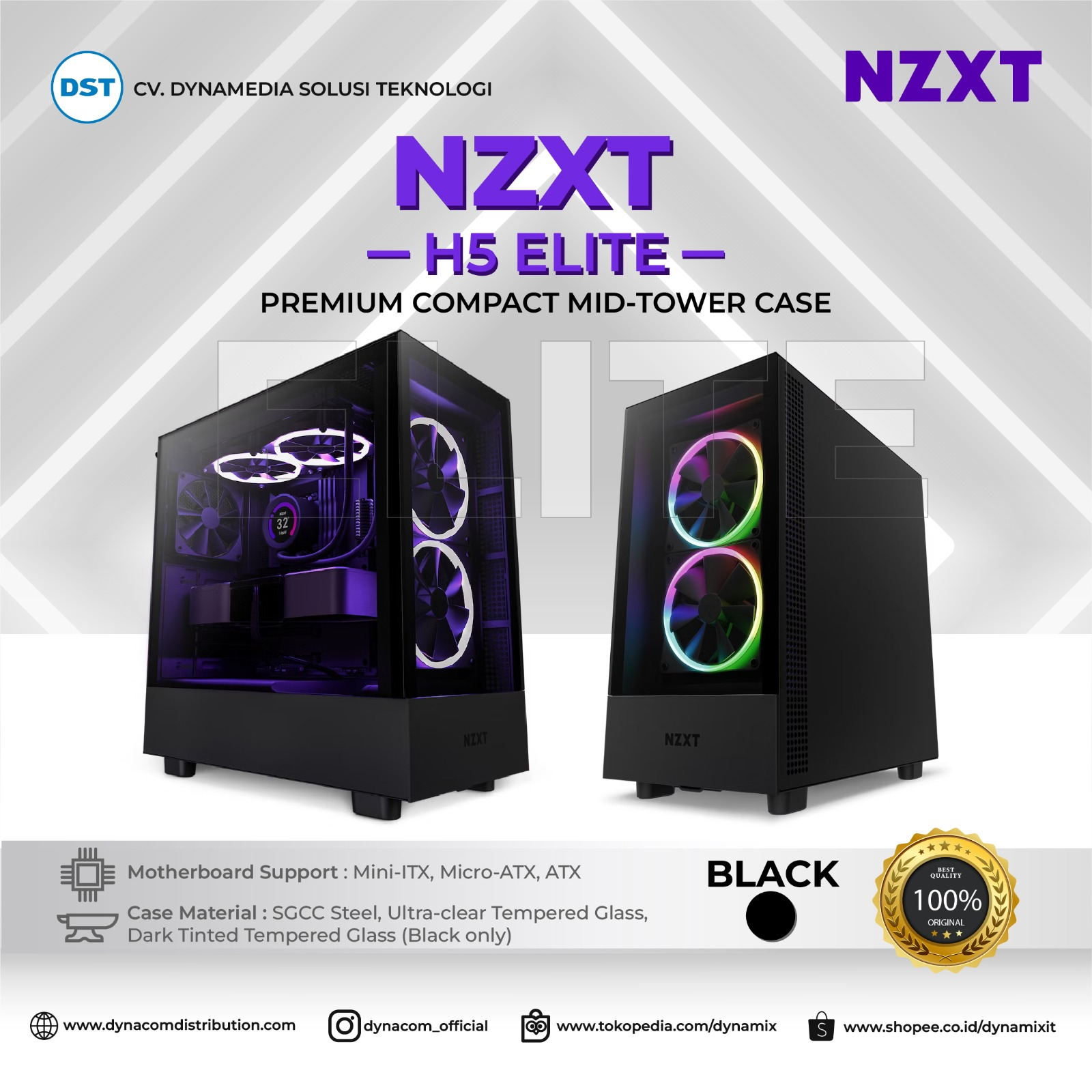 [+palet kayu] NZXT H5 ELITE ATX Premium Compact Mid-tower Gaming Case - Matte White or Matte Black