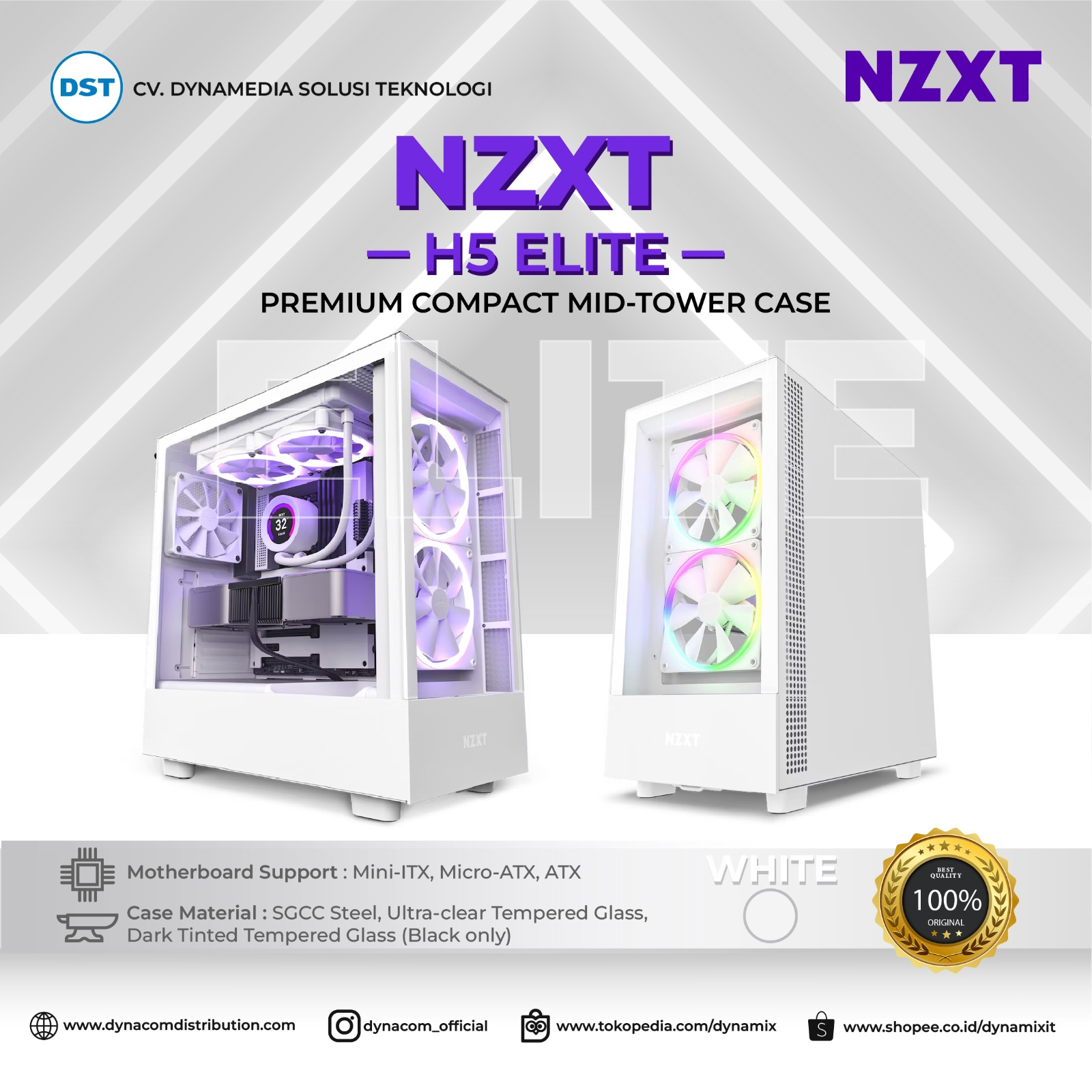 [+palet kayu] NZXT H5 ELITE ATX Premium Compact Mid-tower Gaming Case - Matte White or Matte Black