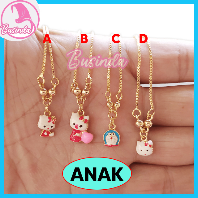 Kalung + Bandul/Liontin Karakter Hello Kity-Doraemon Penganti Emas Untuk Anak 1 - 12 Tahun - Perhias