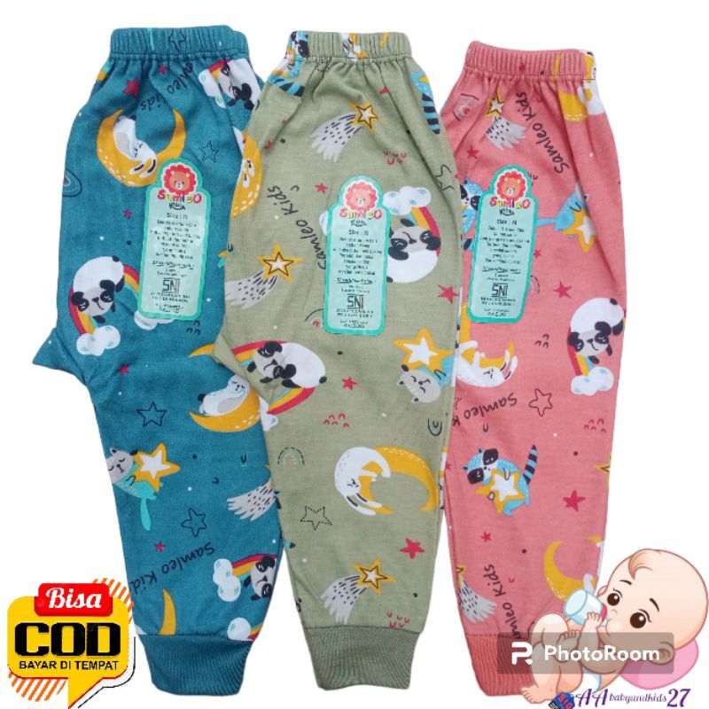 SAMLEO 3PC Celana Panjang Bayi Dengan Tempat Pampers Dasar Warna Full Printing Ukuran M L XL SNI Murah Berkualitas