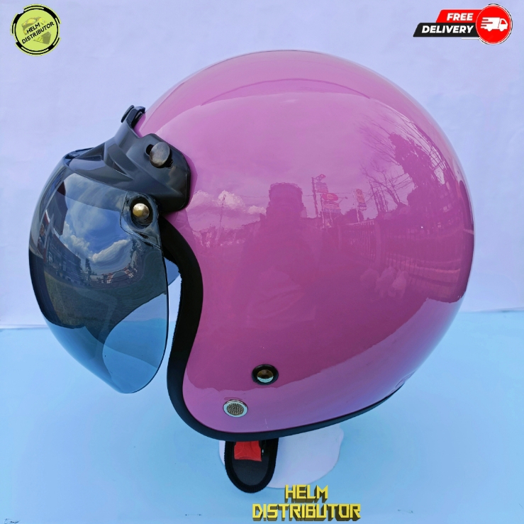 HELM BOGO POLOS FULL LEHER PREMIUM KACA DATAR DAN CEMBUNG UNTUK PRIA DAN WANITA DEWASA COD