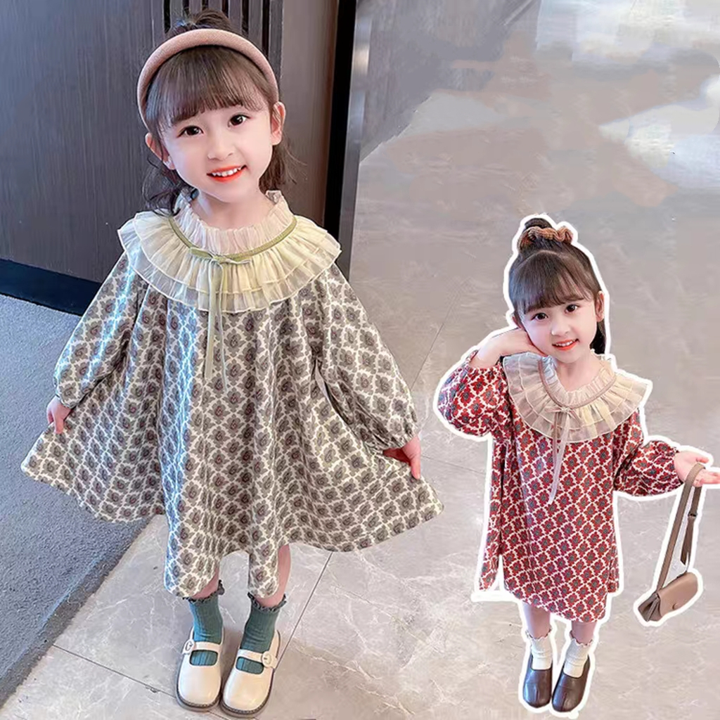Dres Kerah Anak Fashion Impor/Baju Dress Bayi Murah/Gaun Pesta Cewek Perempuan