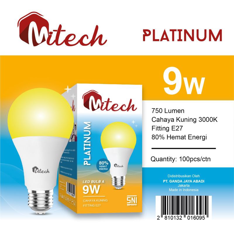 MITECH PLATINUM LAMPU LED A BULB 9W 9 WATT SNI