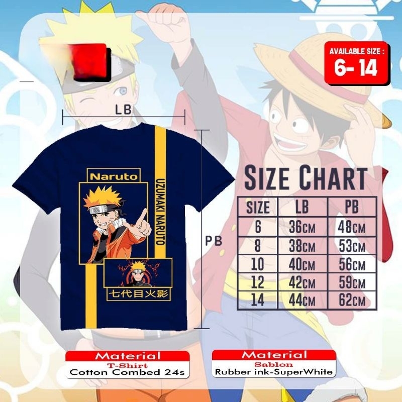 Kaos 05hk0sh Premium naruto one piece Series Size Junior 6-14T kaos naruto one piece