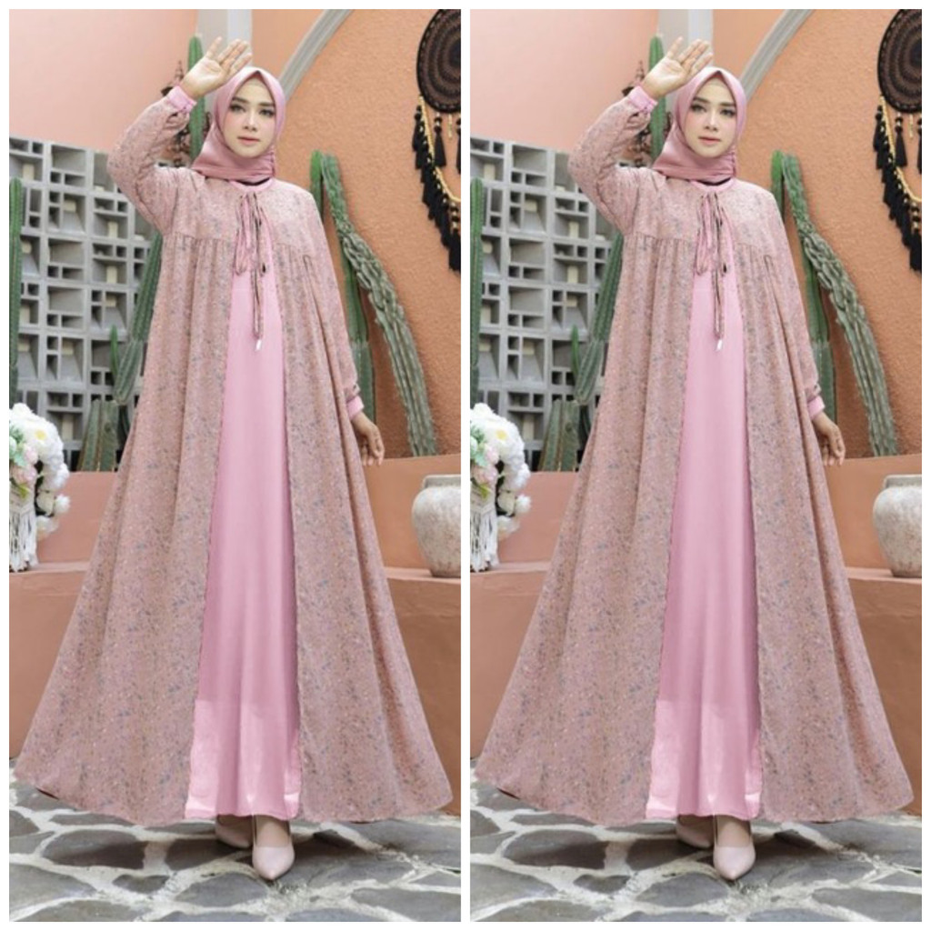 gamis rompi ceruty bebydoll full puring bunga