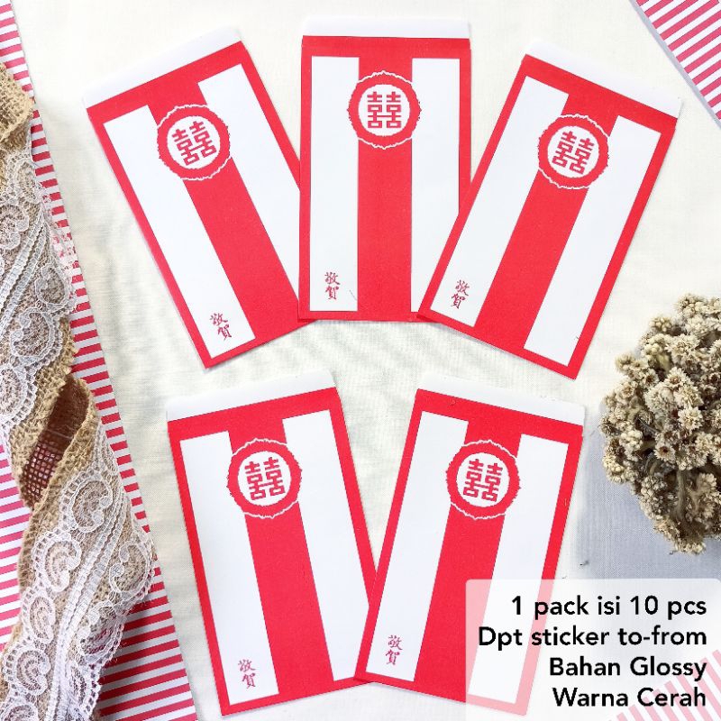

[ ISI 10 AMPLOP + STICKER ] GOSEND/GRAB/COD - Angpao uang lipat 2 angpau shuangxi angpao nikah hongpao ampau angpao wedding tingjing sangjit tunangan lamaran teapai thepai engagement amplop merah angpao cina chinese ai