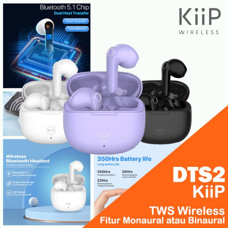 KIIP Wireless DTS2 TWS Bluetooth Headset Headphone Earphone Earbuds