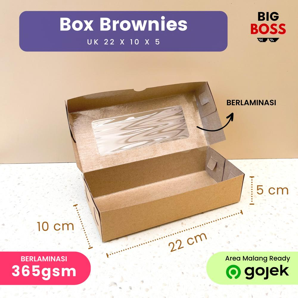 Dus Kotak Brownies 22x10x5 Coklat Kraft Laminasi / Dus Kue Bolen Spikoe Donat Bolu Gulung / Dus Cookies