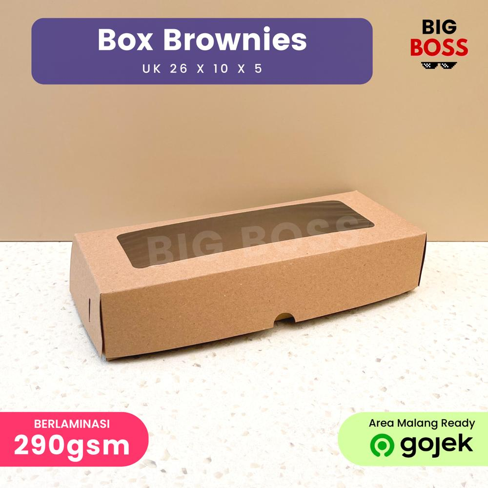 Dus Brownies 26x10x5 Coklat Kraft Laminasi / Kotak Box Kue Bolen Spikoe Donat Bolu Gulung / Dus Cookies