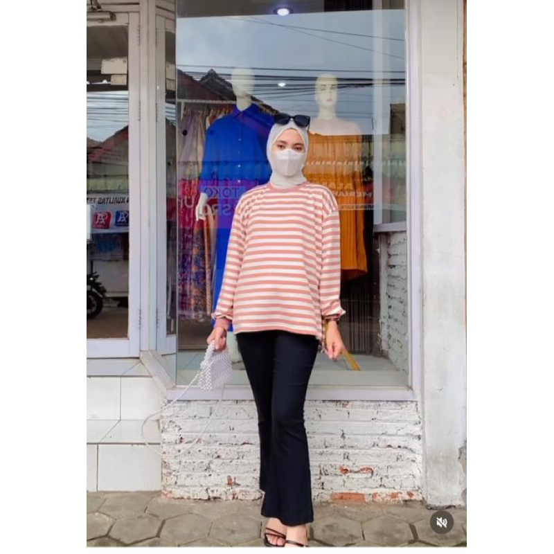 atasan kaos wanita salur kaos import atasan wanita oversize tangan karet