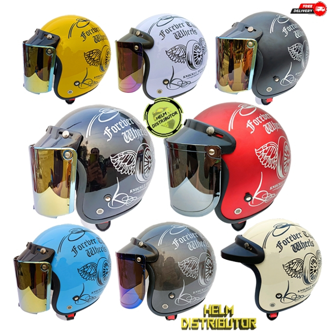 HELM BOGO DEWASA FULL LEHER MOTIF TWO WILLS KACA DATAR &amp; KACA CEMBUNG HITAM,BENING,BLUE,GOLD