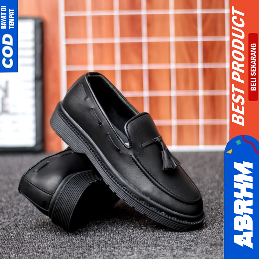 ABRHM Sepatu Docmart Loafers Pria Formal Casual Kerja Hitam Kulit Pu