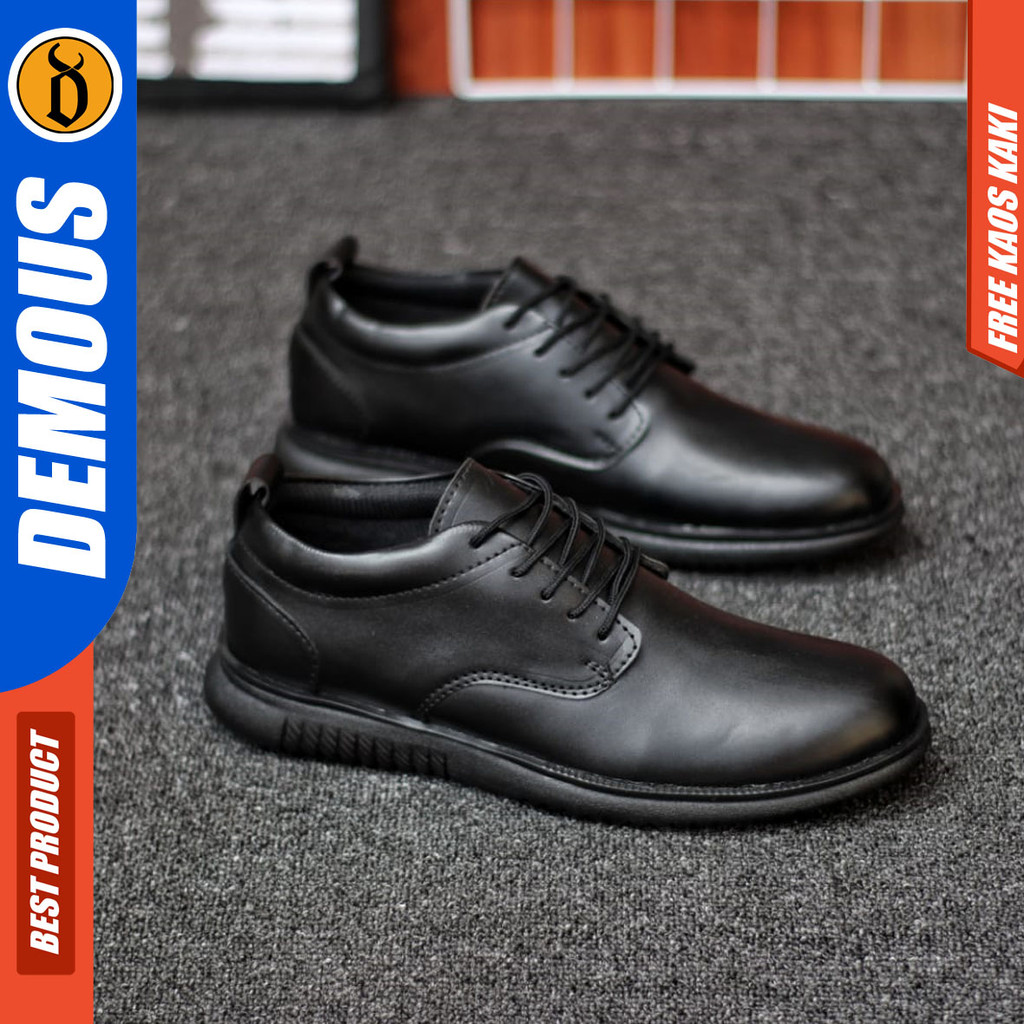 DEMOUS HATTE - Sepatu Formal Pria Kerja Kantor Kulit PU Hitam Pantofel Casual Cowok
