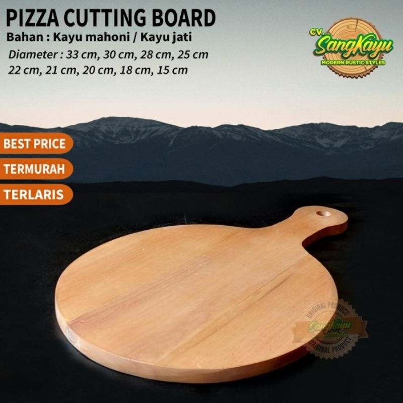 Talenan bulat pizza 25cm kayu jati wooden pizza serving cutting board