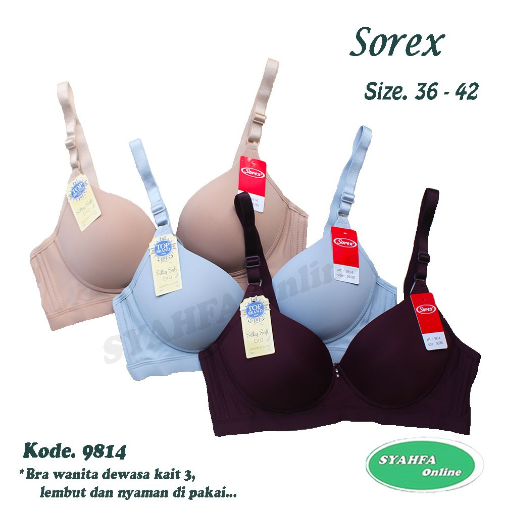 BH SOREX 01001 / 01005 TANPA KAWAT DAN BERBUSA TIPIS KAIT 2 CUP BESAR DAN  CUP SEDANG