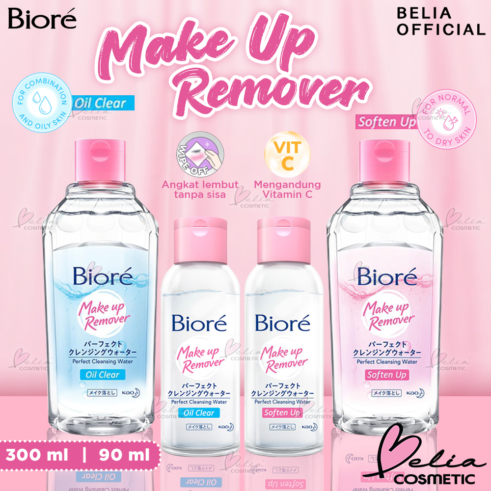 ❤ BELIA ❤ BIORE Make Up Remover 300ml | Oil Clear Biru | Soften Up Pink | Perfect Cleansing Water | Pembersih Wajah Make Up