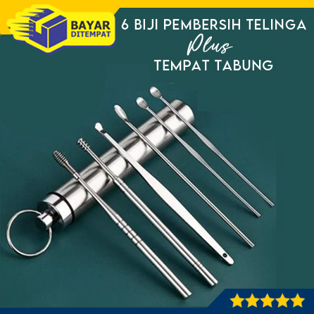 Alat Pembersih Telinga Korek Kuping Set 6 Biji Plus TABUNG StainLess