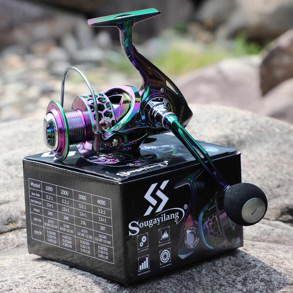 Sougayilang Reel Pancing Berputar Rasio Gigi Reel Pancing 5.2: 1 13 + 1 Bantalan Gulungan Pancing Warna Kecepatan Tinggi untuk air tawar