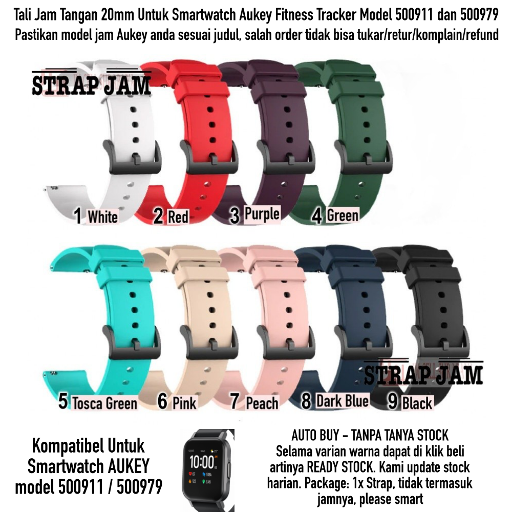 P20Q Tali Jam 20mm Strap Aukey Model 500911 / 500979 - Rubber Silikon Karet Simple
