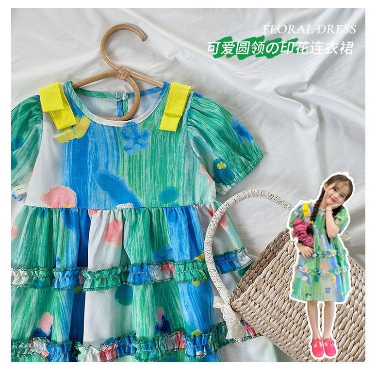 Dress Anak Perempuan Motif Tropical Tie Dye Pita Bahu / Tie Dye Dress Hari Libur