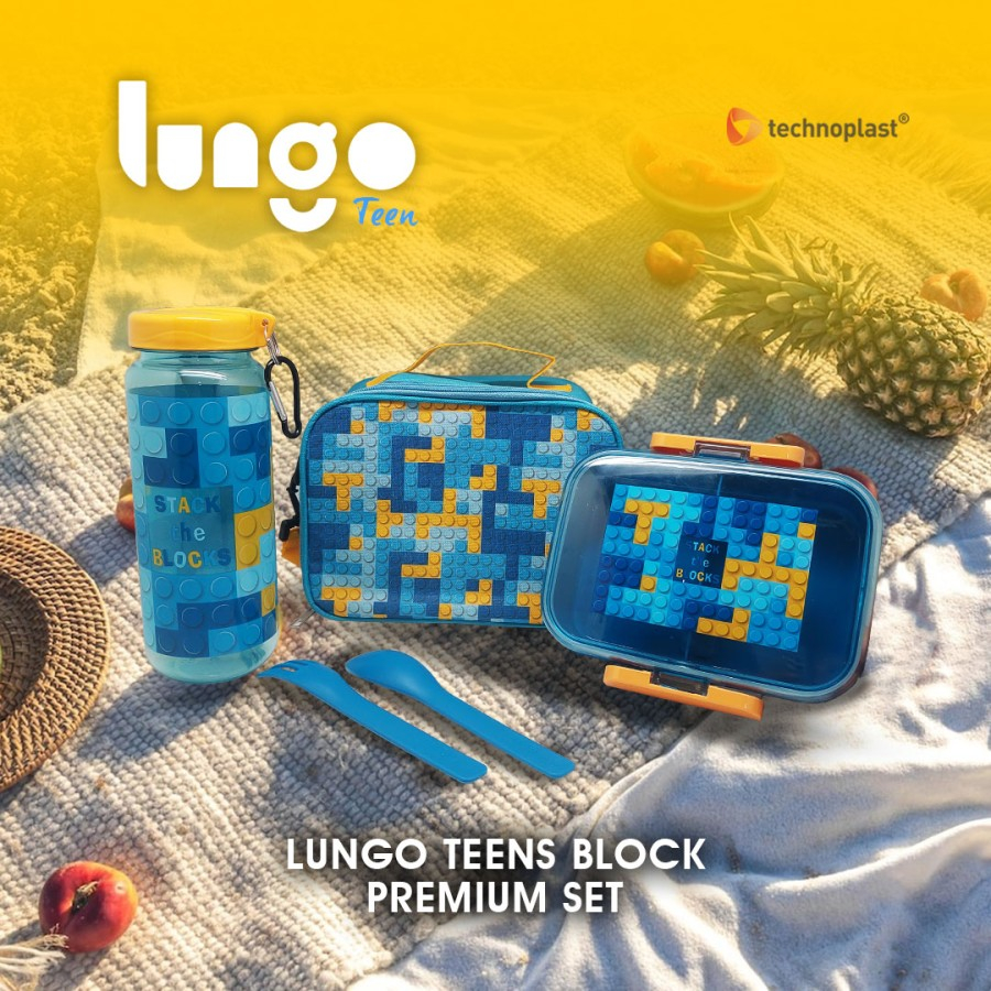 TEMPAT MAKAN ANAK / LUNCH BOX SET DENGAN TAS LUNGO TEENS BLOCK PREMIUM SET TECHNOPLAST