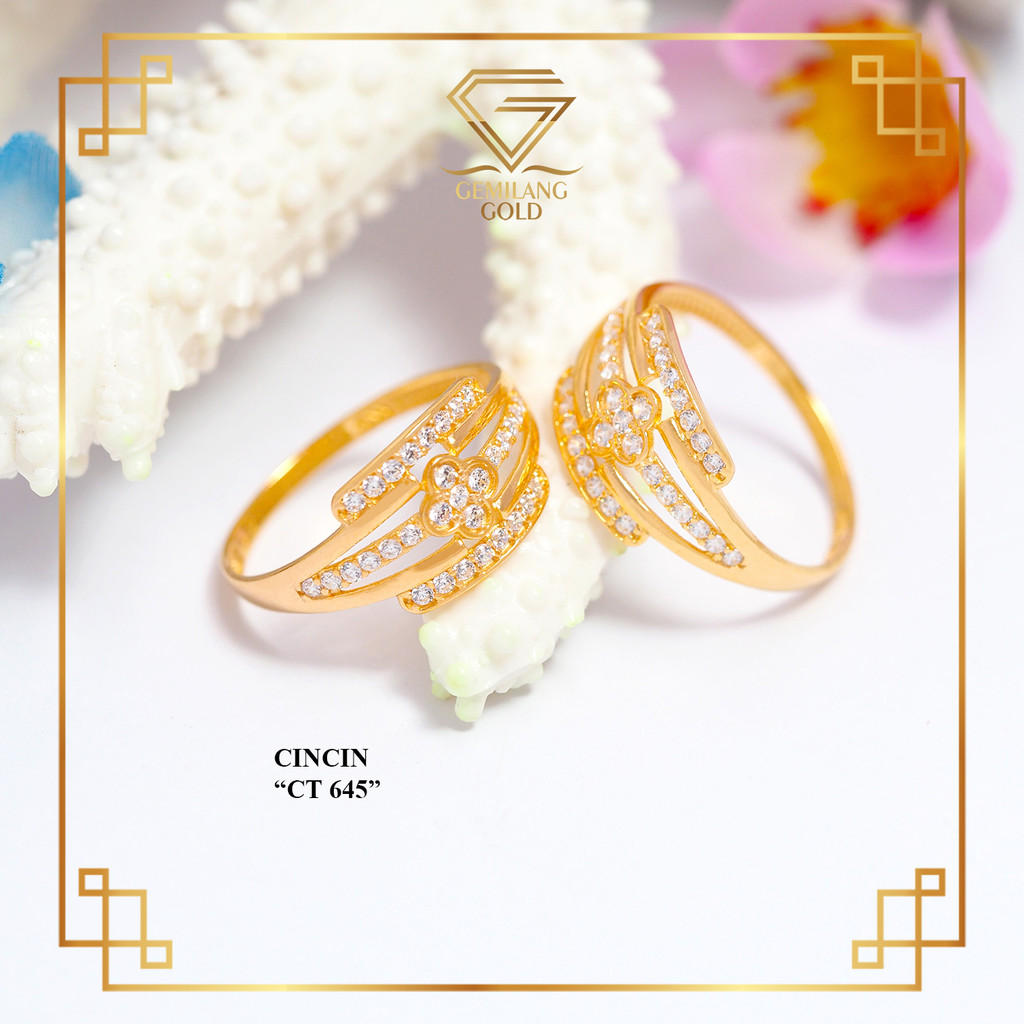 CINCIN WANITA EMAS MODEL BARU KADAR 300 (6K) & 375 (8K) CINCIN FULL MATA SWAROVSKI LARIS MANIS (CT 6