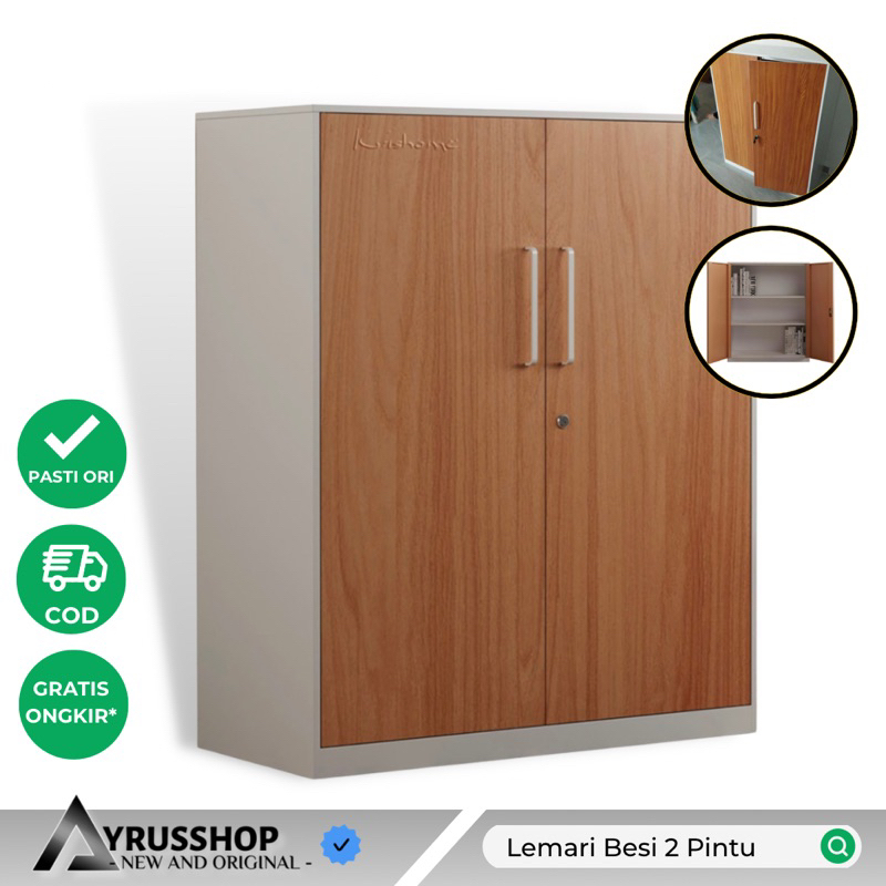 Lemari Cabinet Besi 2 Pintu Motif Kayu 90x40x109cm Masterspace