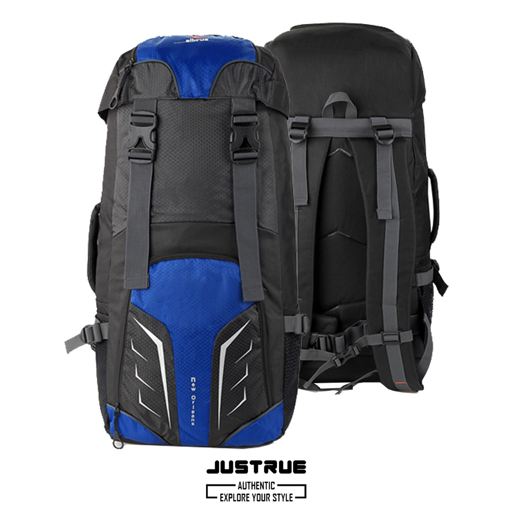 Justrue Tas Gunung Carrier 60 Liter Ransel Pendaki 60L Biru 307