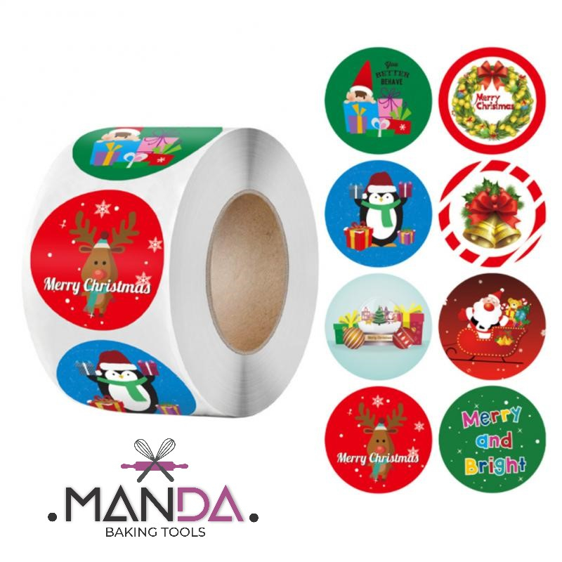 

Stiker Hampers Natal Bulat Sticker Merry Christmas Label Dus Box Kue