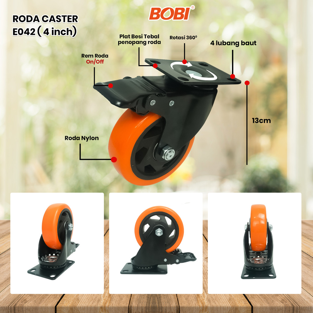 Roda Caster PVC NYLON // Roda Etalase Lemari 3 &amp; 4  inch // Roda Serbaguna BOBI - Warna Random